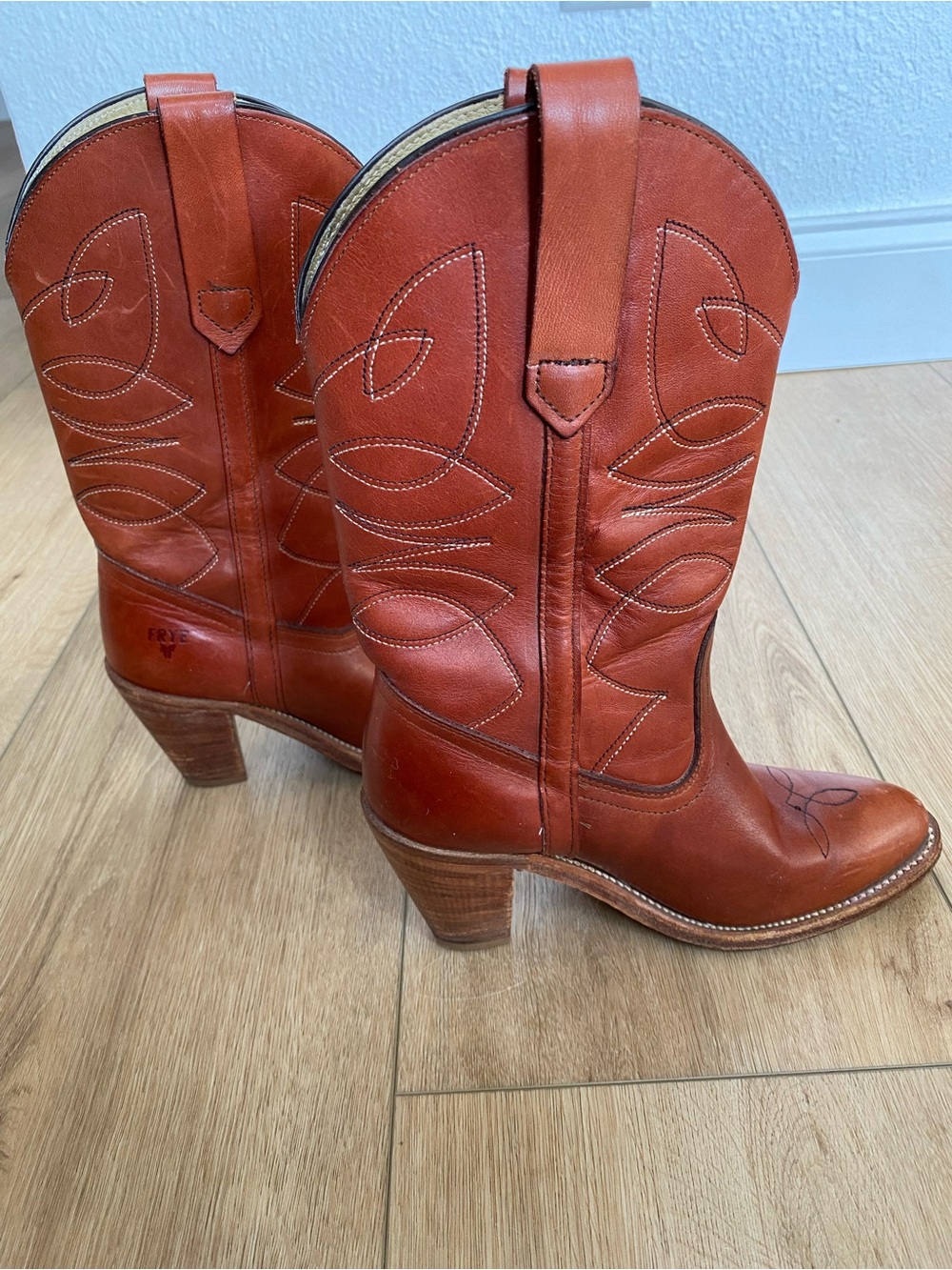Vtg 70s FRYE Leather Cowboy Boots 7130 Cognac 6B - Picture 10 of 14